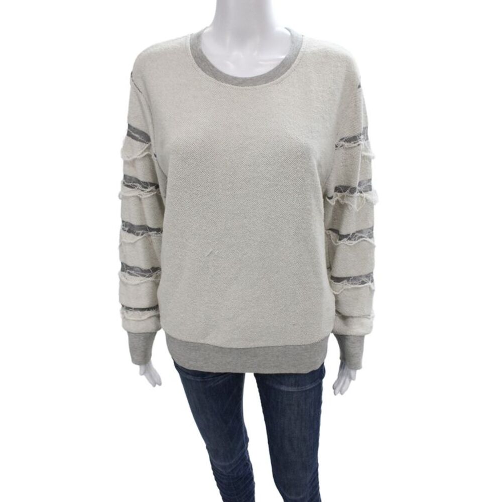 IRO Jeans Women Beige Striped Jersey T-Shirt Long Sleeve Crew Neck Size S